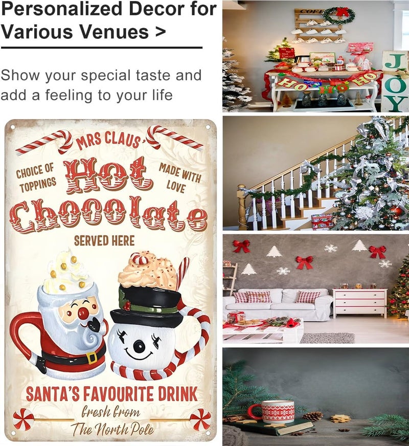 Joyline Vintage Christmas Decor Gifts Rustic Mrs Claus Hot Chocolate Santa's Favorite Drink Tin Sign for Home Farmhouse Kicthen Cafe Bar Wall Decor 8 x 12 inches (3239) - Image 3